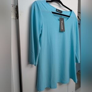 Caribbean Joe Aqua 3/4 Sleeve Blouse